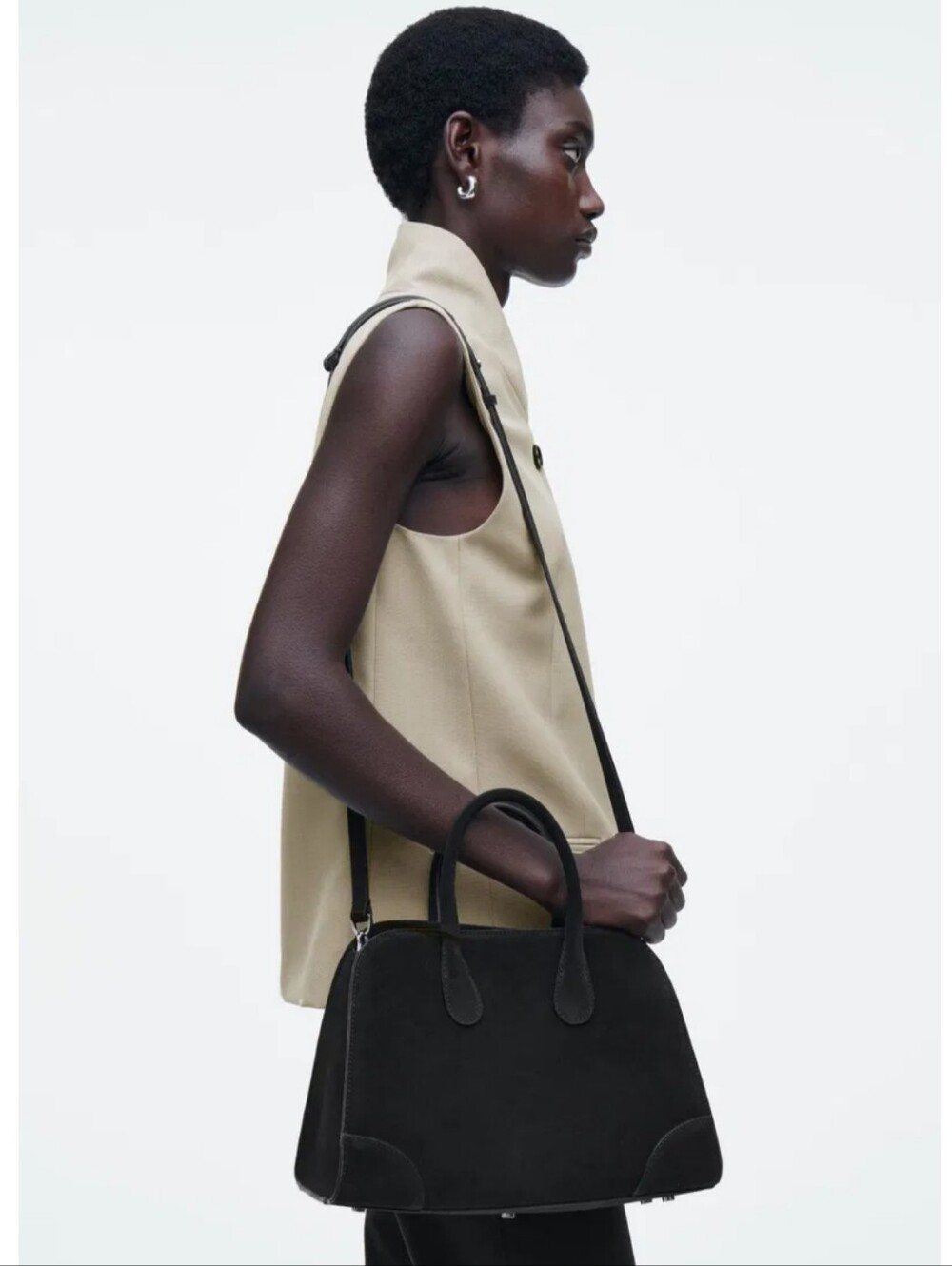 COS Mini Studio Bowling Suede Bag in Black